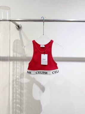 🚩steal Celine Pink Ribbed Logo Tank
